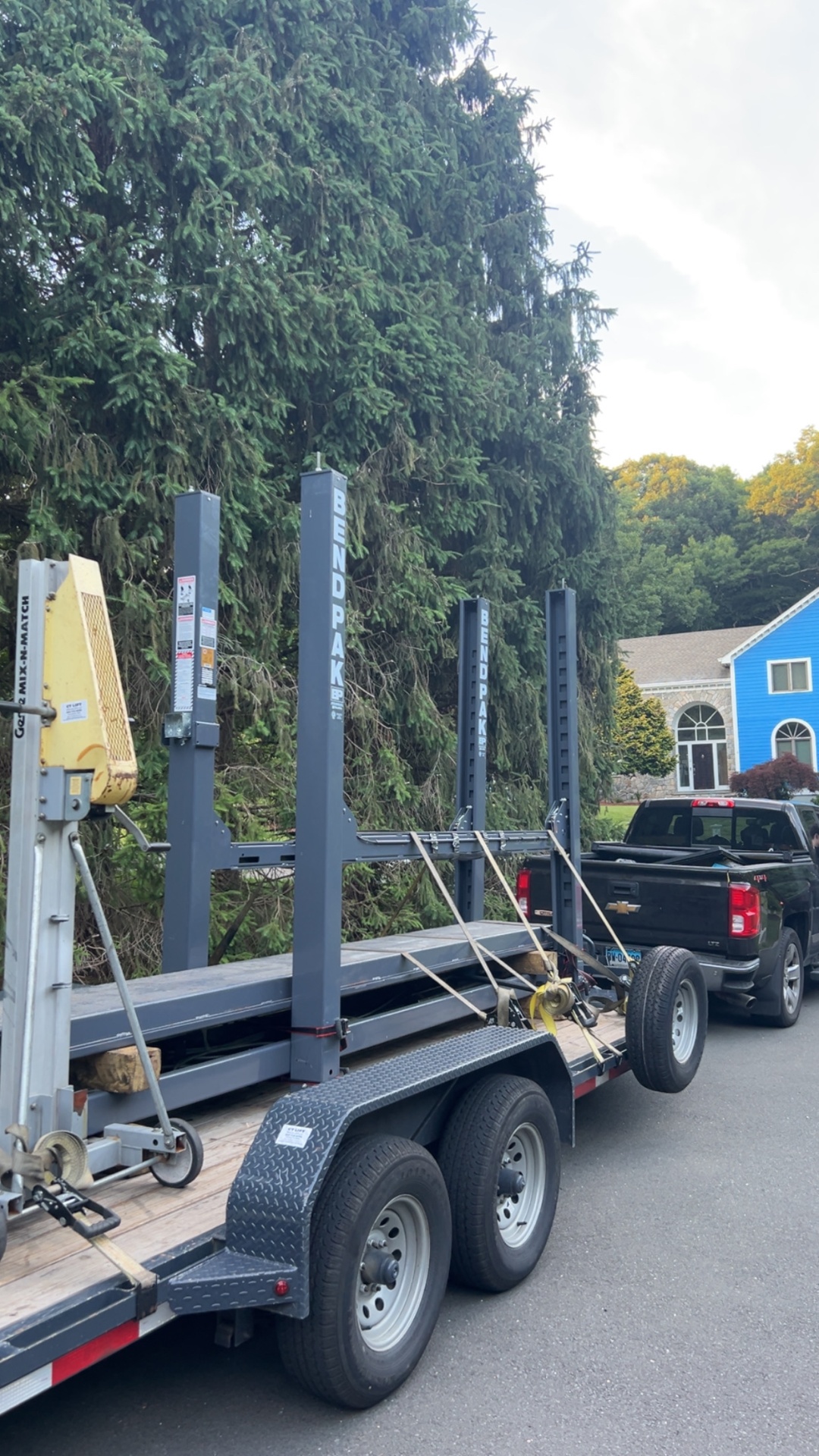 BendPak four-post lift ready for delivery on trailer